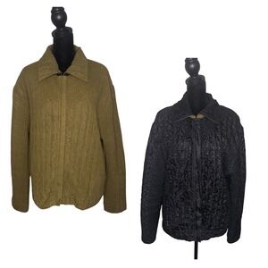 UBU Reversible Textured Crinkle Travel Jacket Green Black Size XL Lagenlook